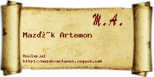 Mazák Artemon névjegykártya